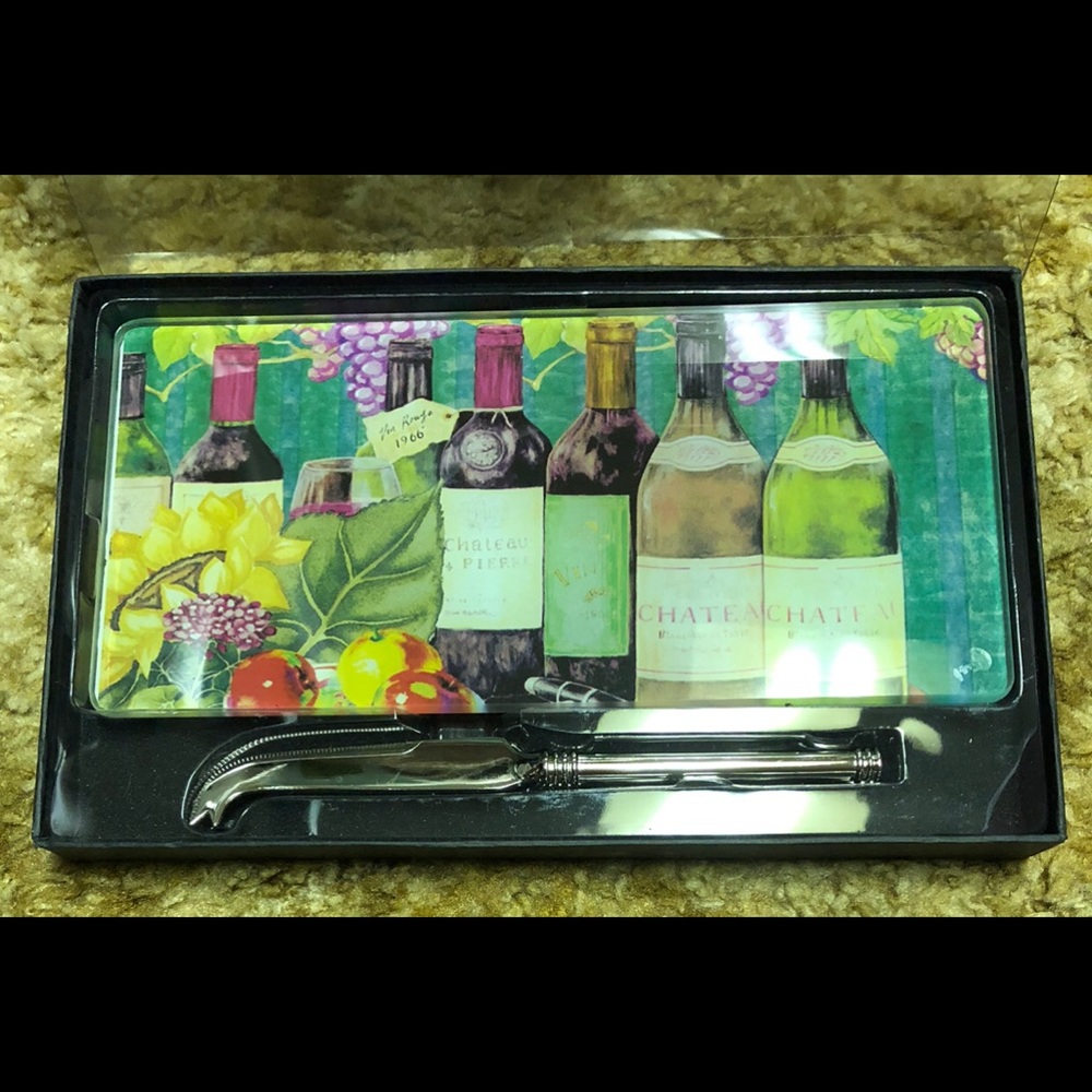 Wine Bottle Cheese Board and Knife, NIB
